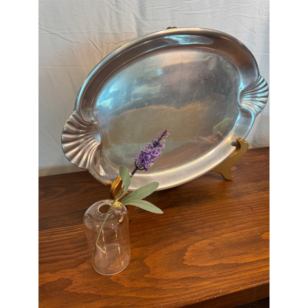 Wilton Armetale RWP Pewter Oval Serving Platter Shell Handles 16.5 x 10.5 Silver